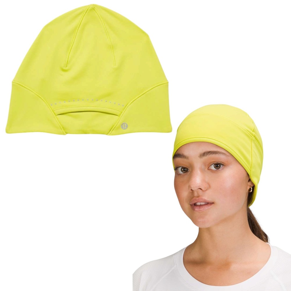 Lululemon Run for It All Ponytail Beanie Yellow Reflective Fleece OS Activewear